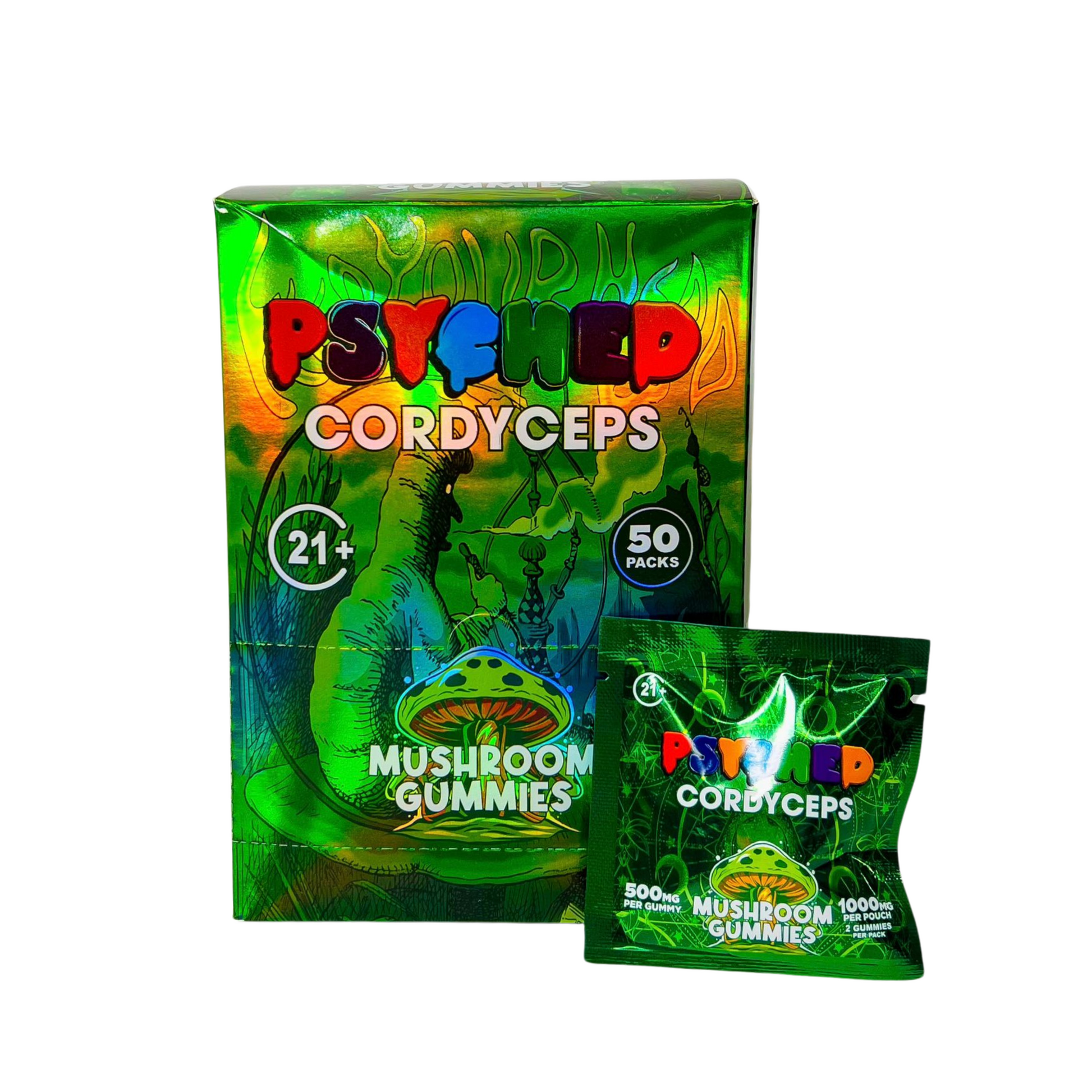 Psyched Delta 9 Mushroom Gummies 2ct/pk 1000mg/pouch