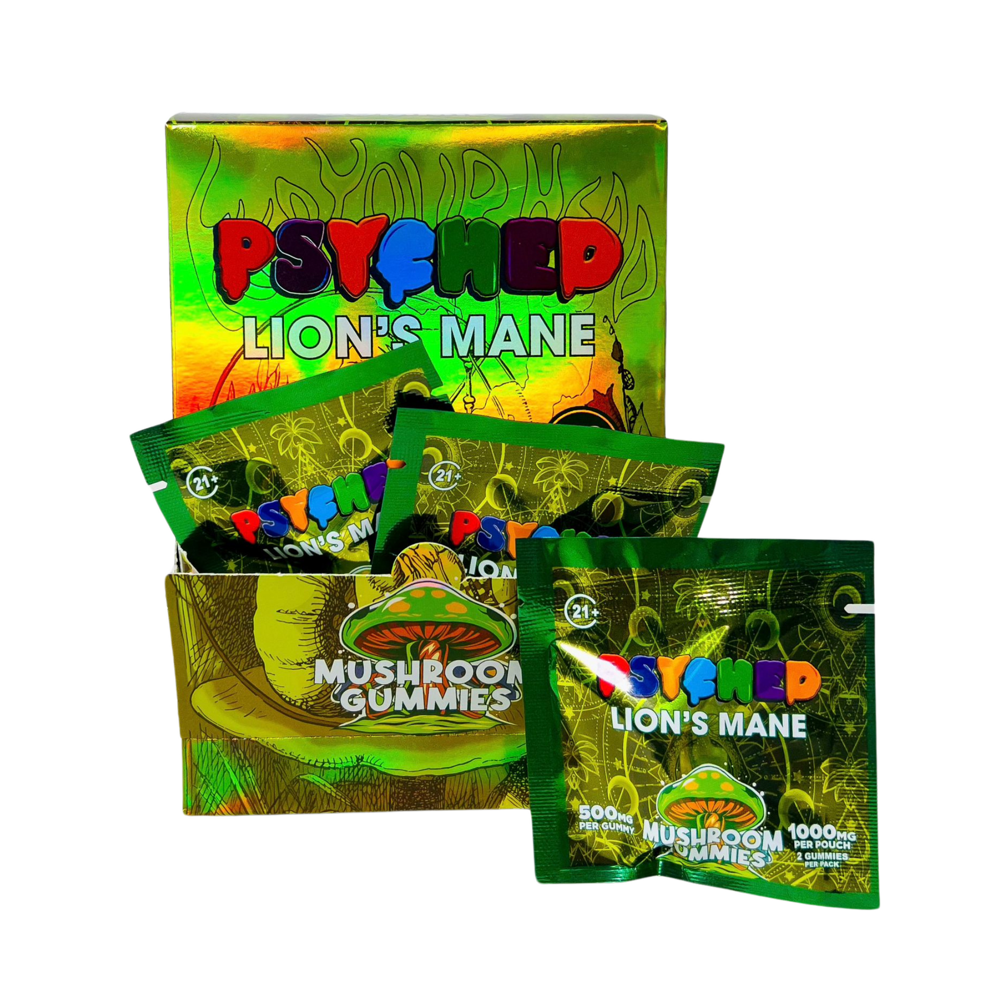 Psyched Delta 9 Mushroom Gummies 2ct/pk 1000mg/pouch