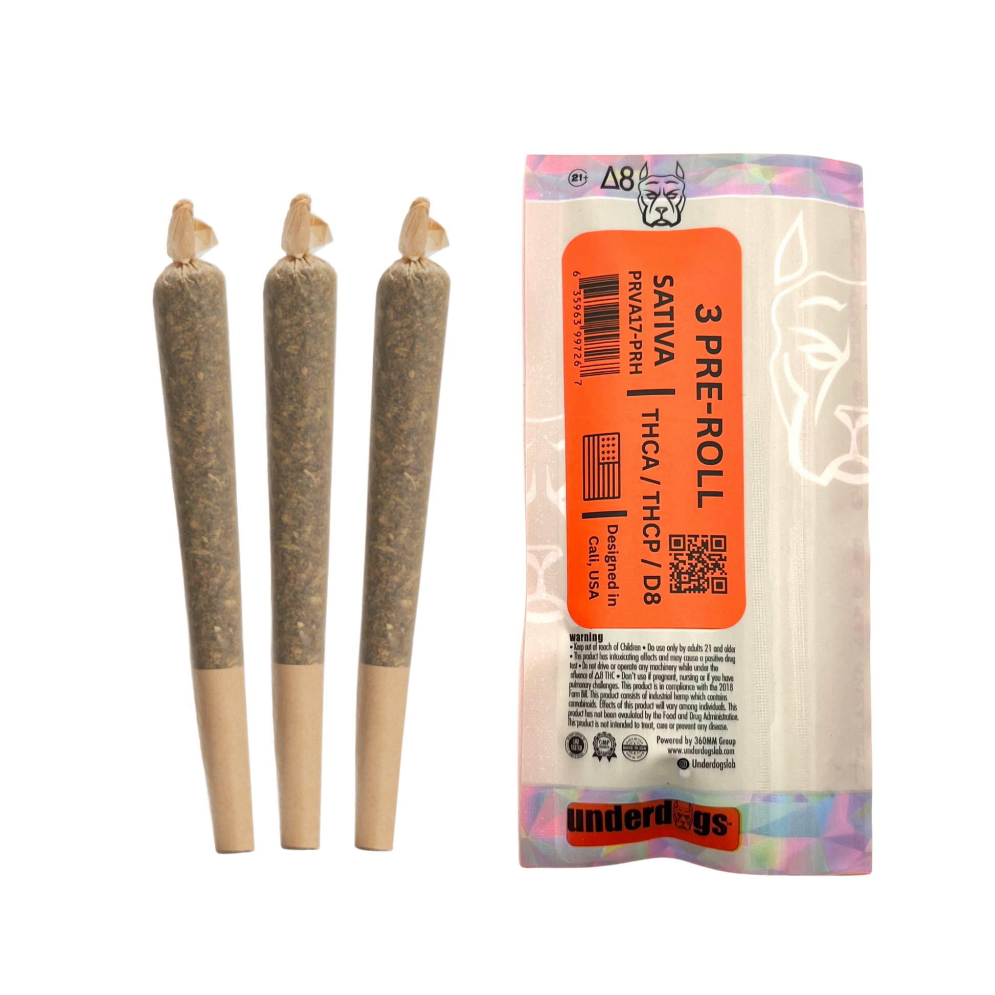 Underdogs THCA+THCP+D8 3pk Pre-rolls